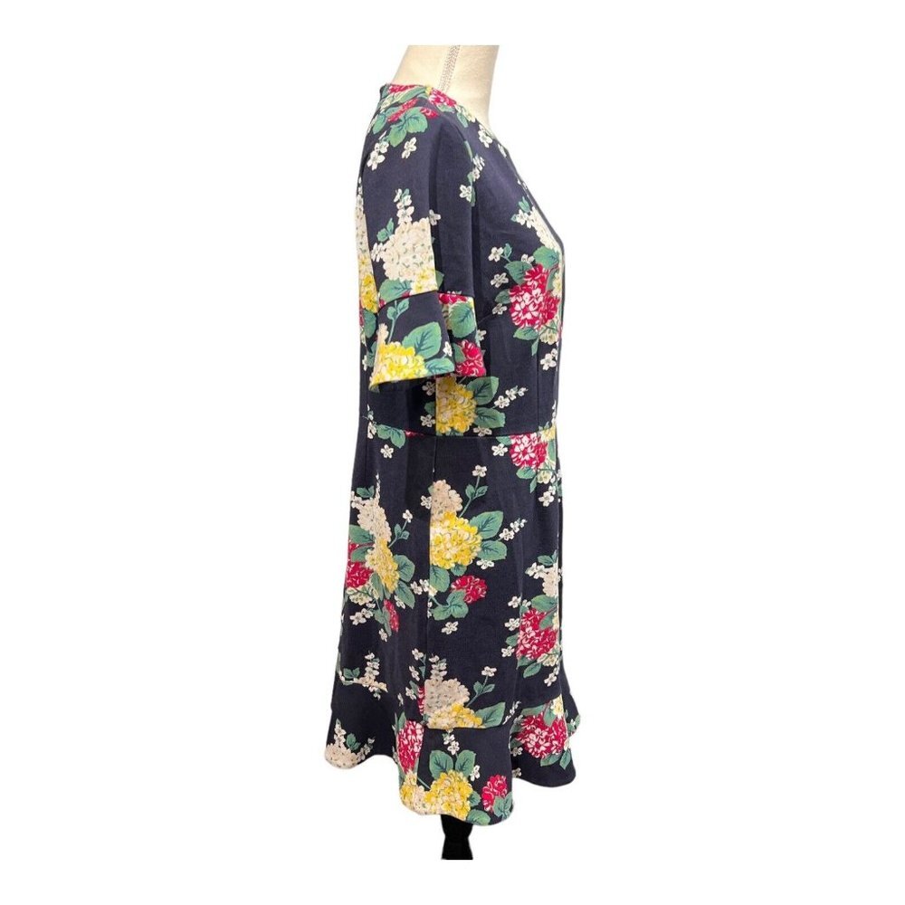 Draper James Womens L Dress Floral Ruffle Midi Blue Stretchy Knit Career Office - Picture 4 of 8